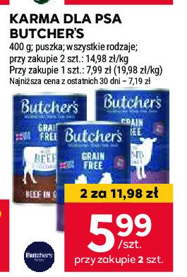 Karma dla psa z jagnięciną Butcher's grain free promocja