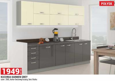 Kuchnia Karmen Grey szer. 260, kolor beżowy/szary, bez blatu Merkury Market promocja w Merkury Market