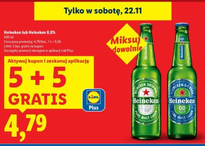 Piwo Heineken 0,0% bezalkoholowe 500 ml promocja w Lidl