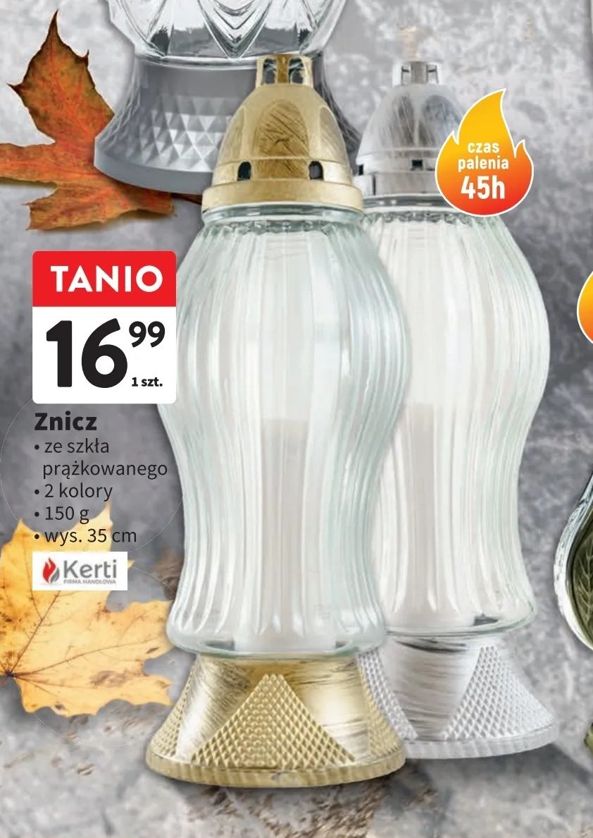 Znicz szklany 150 g 35 cm KERTI promocja w Intermarche