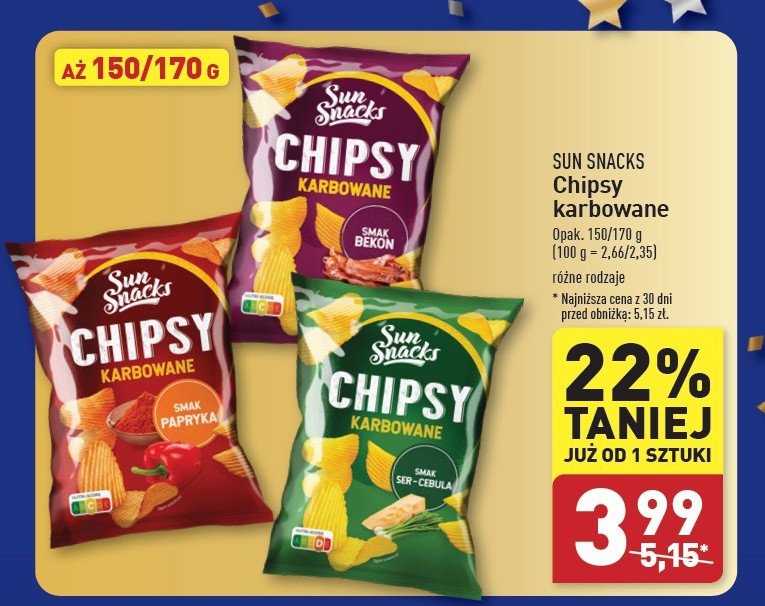 Chipsy karbowane bekon SUN SNACKS promocja w Aldi