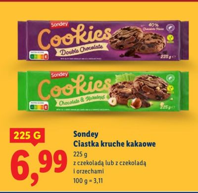 Ciastka Sondey Ciastka kruche kakaowe z czekoladą lub z czekoladą i orzechami promocja w Lidl
