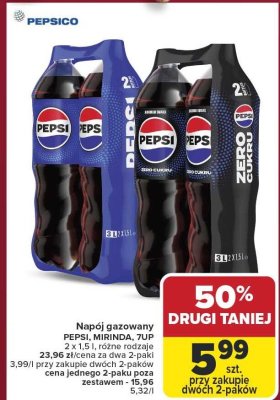 Napój gazowany Pepsi, Mirinda, 7UP, 2 x 1,5 l, różne rodzaje promocja w Carrefour Market
