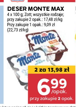 Deser mleczno-czekoladowy z orzechami Zott monte max promocja w Stokrotka