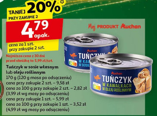 Tuńczyk w kawałkach w sosie własnym Auchan promocja