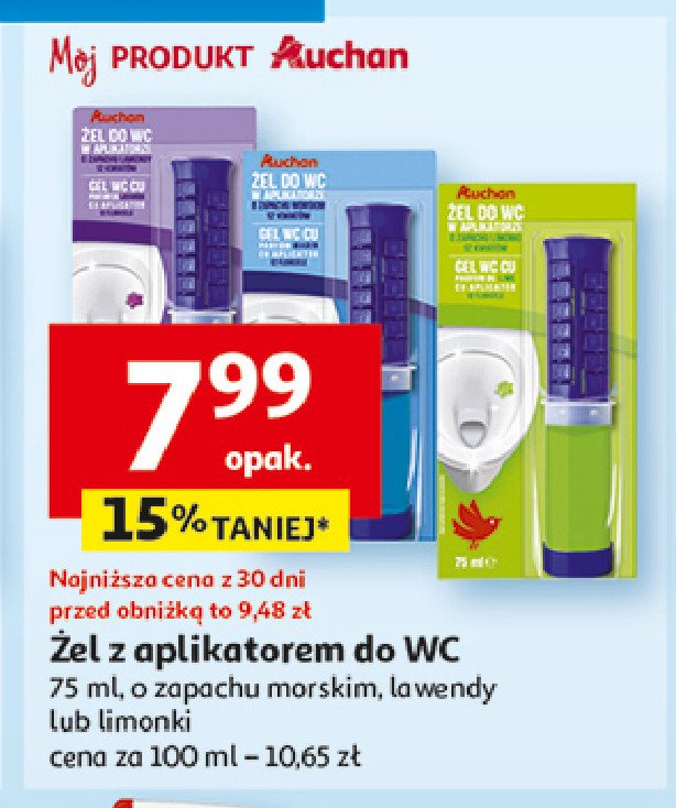 Żel do wc w aplikatorze ocean na 12 aplikacji Auchan różnorodne (logo czerwone) promocja