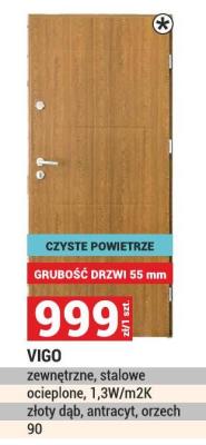 Drzwi VIGO zewnętrzne, stalowe ocieplone, 1,3W/m2K złoty dąb, antracyt, orzech 90 promocja w Merkury Market