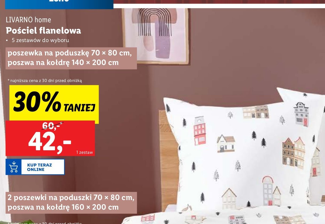 Komplet pościeli flanelowej 140 x 200 + 70 x 80 cm promocja w Lidl