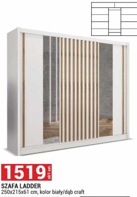 Szafa LADDER 250x215x61 cm, kolor biały/dąb craft promocja w Merkury Market