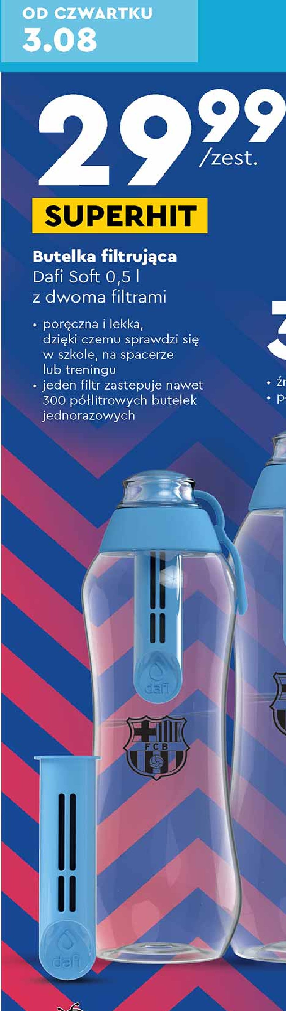 Butelka filtrująca wodę 500 ml + 2 wkłady fc barcelona niebiańska Dafi promocja