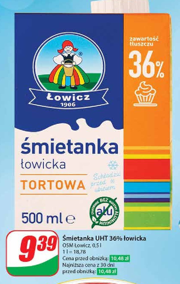 Śmietanka uht 36 % Łowicka promocja w Dino