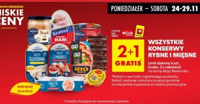 Wszystkie konserwy rybne i mięsne - 2+1 gratis promocja w Biedronka
