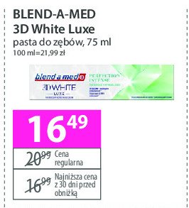 Pasta do zębów perfection intense Blend-a-med 3d white luxe promocja