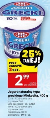 Jogurt naturalny typu greckiego Mlekovita, 400 g promocja w Twój Market