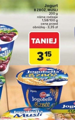 Jogurt 8 zbóż, musli Zott Jogobella różne rodzaje promocja w Carrefour