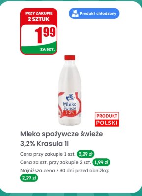 Mleko spożywcze świeże 3,2%  promocja w Dino