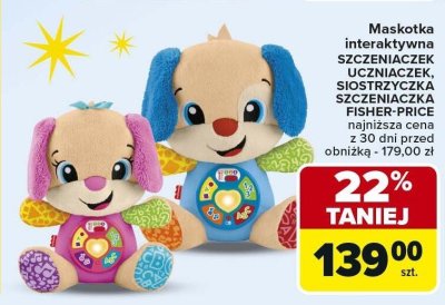 Maskotka interaktywna SZCZENIACZEK UCZNIACZEK, SIOSTRZYCZKA SZCZENIACZKA FISHER-PRICE różne rodzaje promocja w Carrefour Market