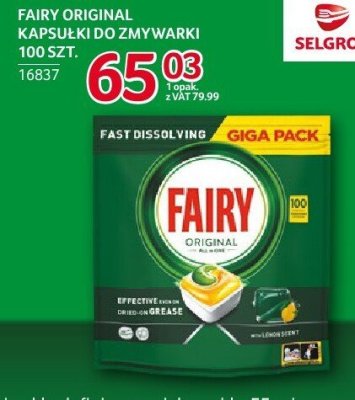 Kapsułki do zmywarki Fairy Original 100 szt. promocja w Selgros