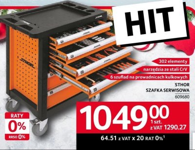 Szafka serwisowa Sthor 402 elementy narzędzia ze stali CrV 6 szuflad na prowadnicach kulkowych promocja w Selgros