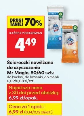 Ściereczki nawilżane do czyszczenia Mr Magic, 50/60 szt.: do kuchni, do łazienki, do mebli promocja w Biedronka