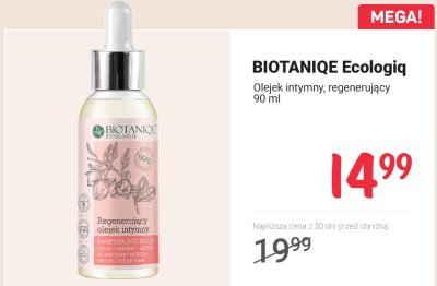 Olejek intymny Ecologiq regenerujący Biotaniqe promocja w Rossmann
