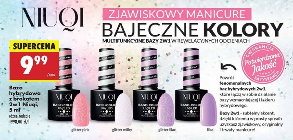 Baza hybrydowa 2w1 glitter pink Niuqi promocja w Biedronka