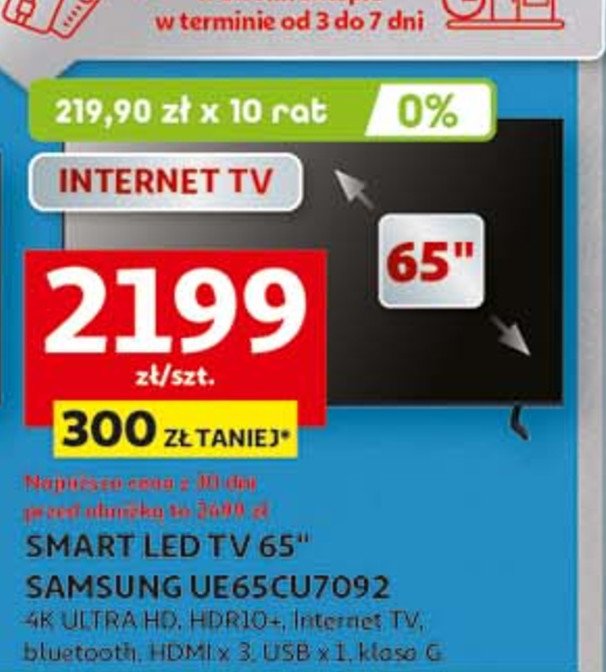 Telewizor 65'' ue65cu7092 Samsung promocja w Auchan