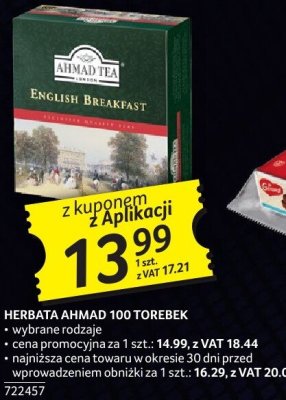 Herbata Ahmad 100 torebek różne rodzaje promocja w Selgros