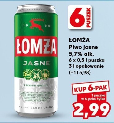 Piwo Łomża Jasne 5,7% alk. 6 x 0,5l puszka 3 l opakowanie promocja w Kaufland