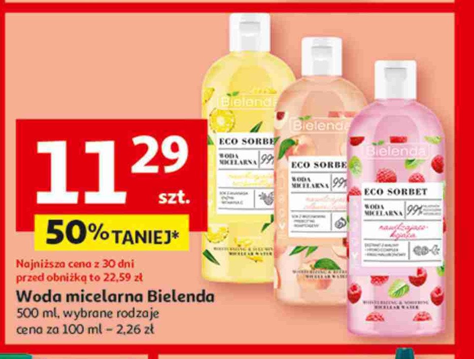 Woda micelarna nawilżająco-odświeżająca brzoskwinia Bielenda eco sorbet promocja