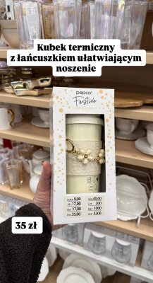 Kubek termiczny z łańcuszkiem ułatwiającym noszenie pepco Festive 500ml promocja w Pepco