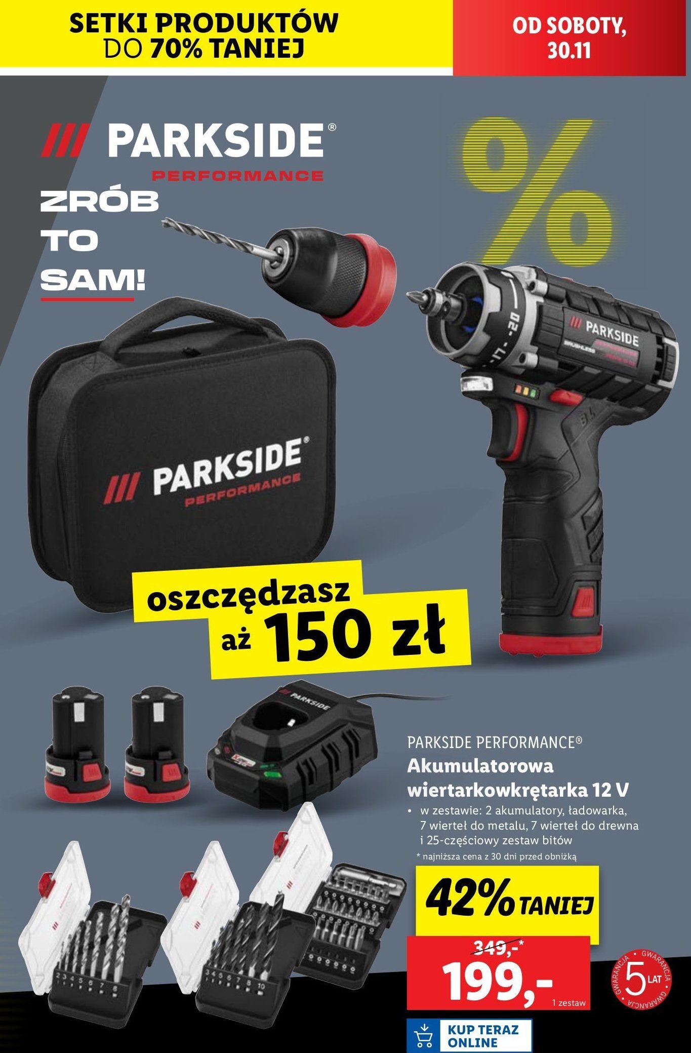 Wiertarko-wkrętarka akumulatorowa 12v Parkside promocja