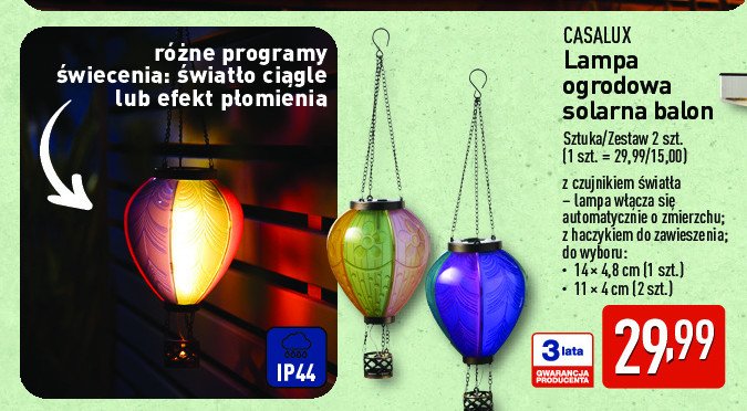 Lampa ogrodowa solarna balon Casalux promocja w Aldi