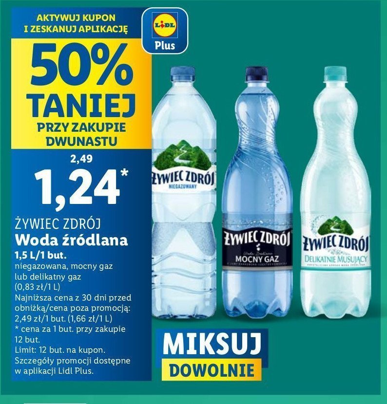 Woda lekki gaz Żywiec zdrój promocja w Lidl