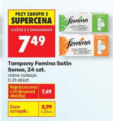 Tampony Femina Satin Sense, 24 szt., różne rodzaje promocja w Biedronka