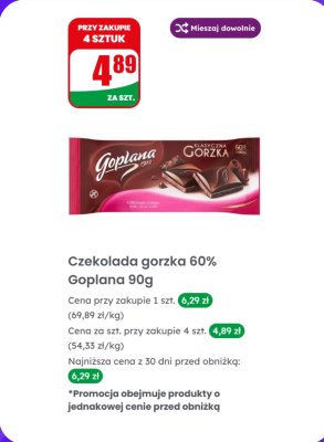 Czekolada gorzka 60% Goplana promocja w Dino