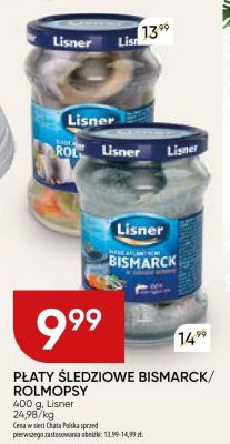 Płaty śledziowe Bismarck/Rolmopsy Lisner promocja w Chata Polska