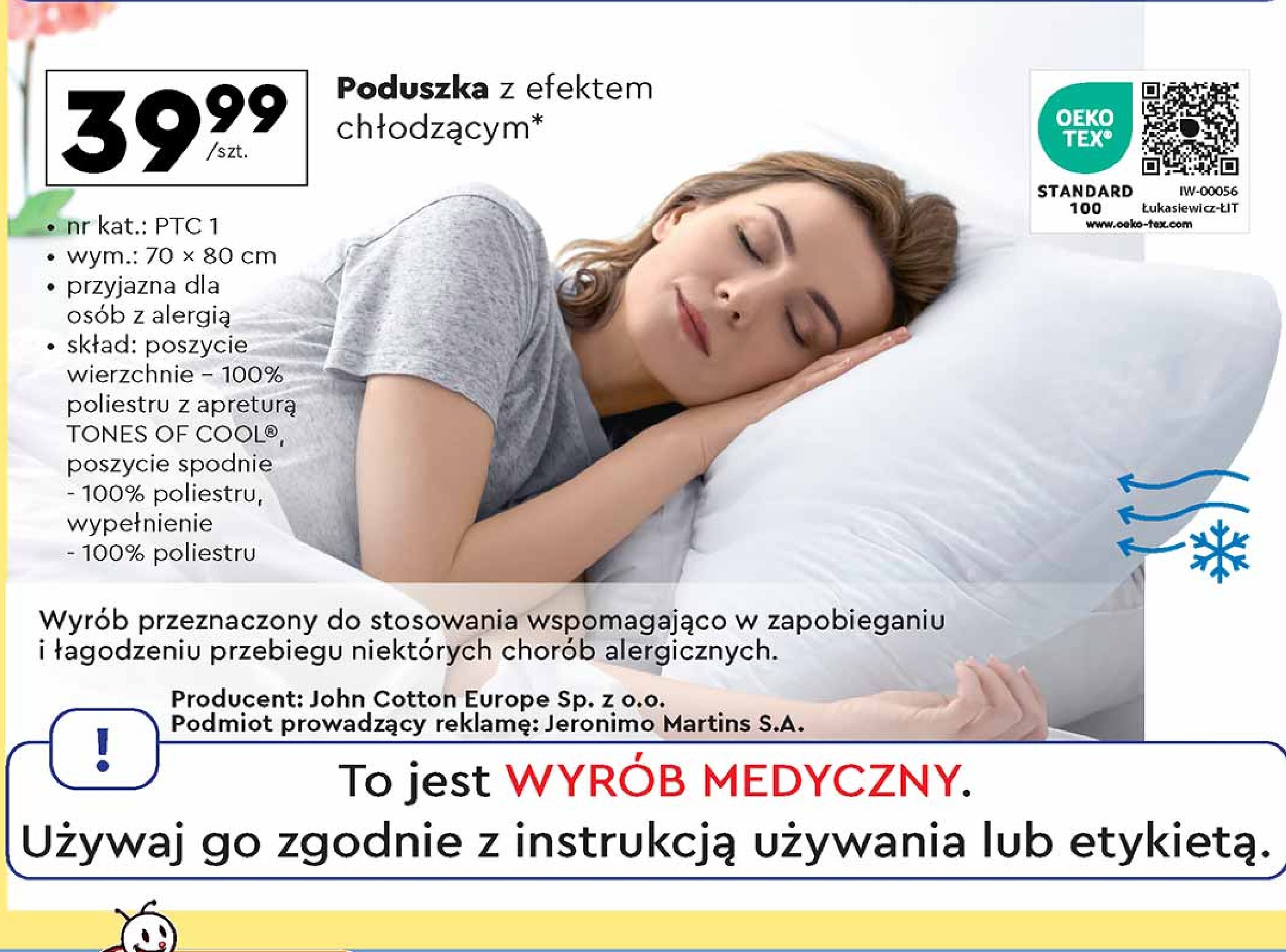 Poduszka z efektem chłodzącym 70 x 80 cm Smukee promocja