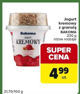 Jogurt kremowy z granolą BAKOMA różne rodzaje promocja w Carrefour Express