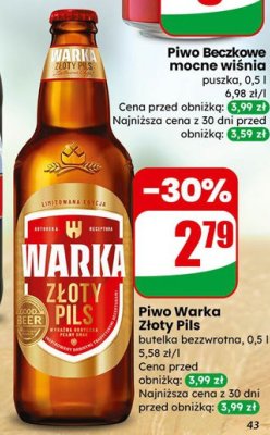 Piwo Warka Złoty Pils butelka bezzwrotna promocja w Dino