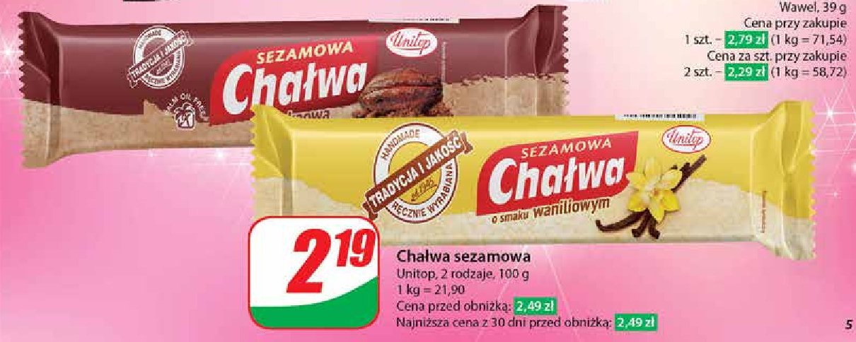 Chałwa sezamkowa o smaku waniliowo-kakaowym Unitop promocja