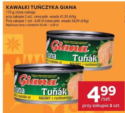 KAWAŁKI TUŃCZYKA GIANA różne rodzaje promocja w Stokrotka