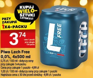 Piwo Lech Free 0.0%, 4x500 ml promocja w Twój Market