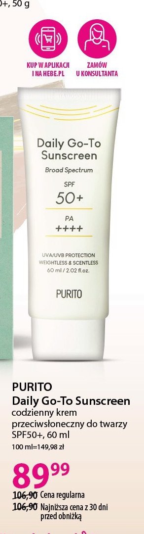 Krem do twarzy przeciws艂oneczny spf 50 PURITO promocja