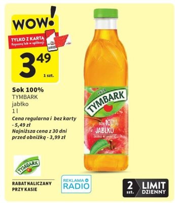 Sok 100% TYMBARK jabłko promocja w Intermarche
