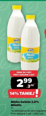 Mleko świeże 2,0% Miletto promocja w Netto