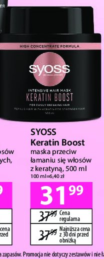 Maska do włosów Syoss keratin promocja w Hebe