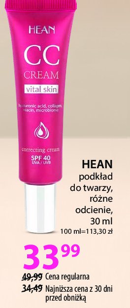 Podkład kryjący 02 natural Hean cc cream vital skin promocja w Hebe