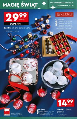 Bombki szklane dekorowane Vitbis promocja w Biedronka