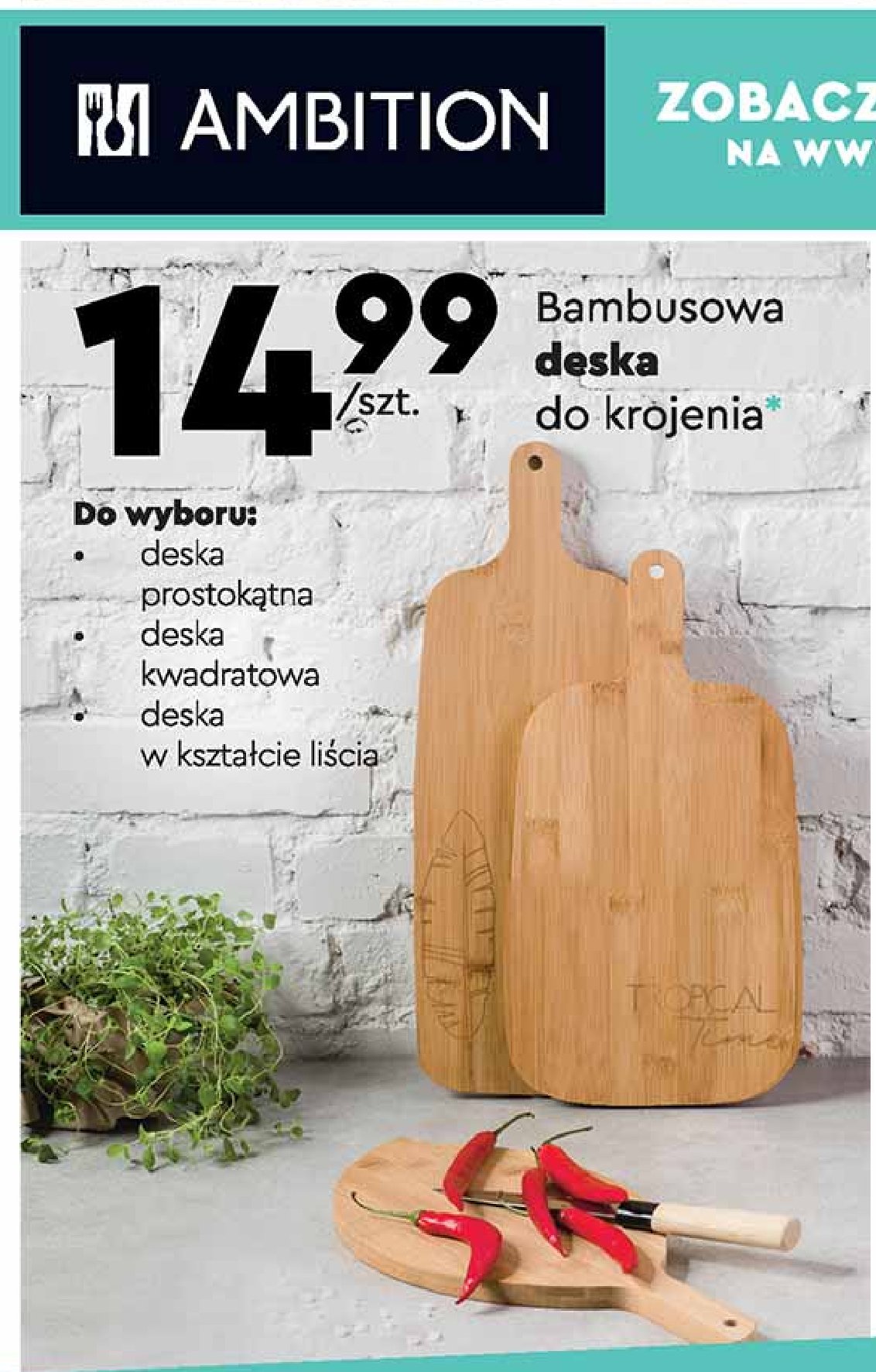 Deska bamusowa w kształcie liścia Ambition promocja